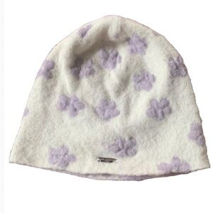 Karl Lagerfeld white beanie with purple floral design